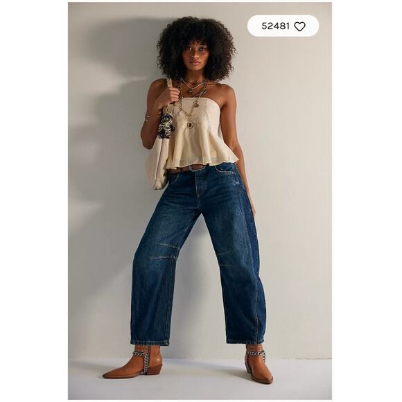 Free People We The Free Lucky You Mid-Rise Barrel Jeans 24 NEW - Picture 1 of 4
